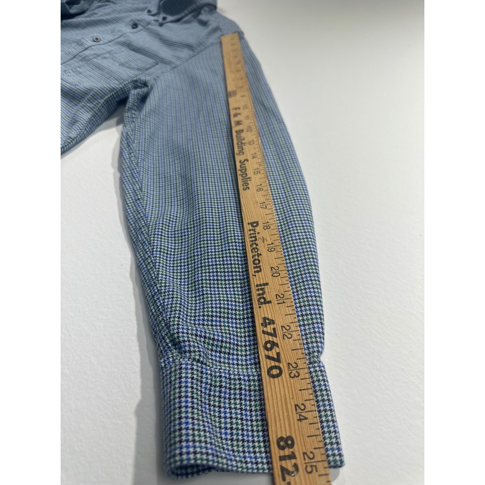 LL Bean Mens Traditional Fit Houndstooth Cotton Button Down Shirt Blue Green M - Picture 5 of 9